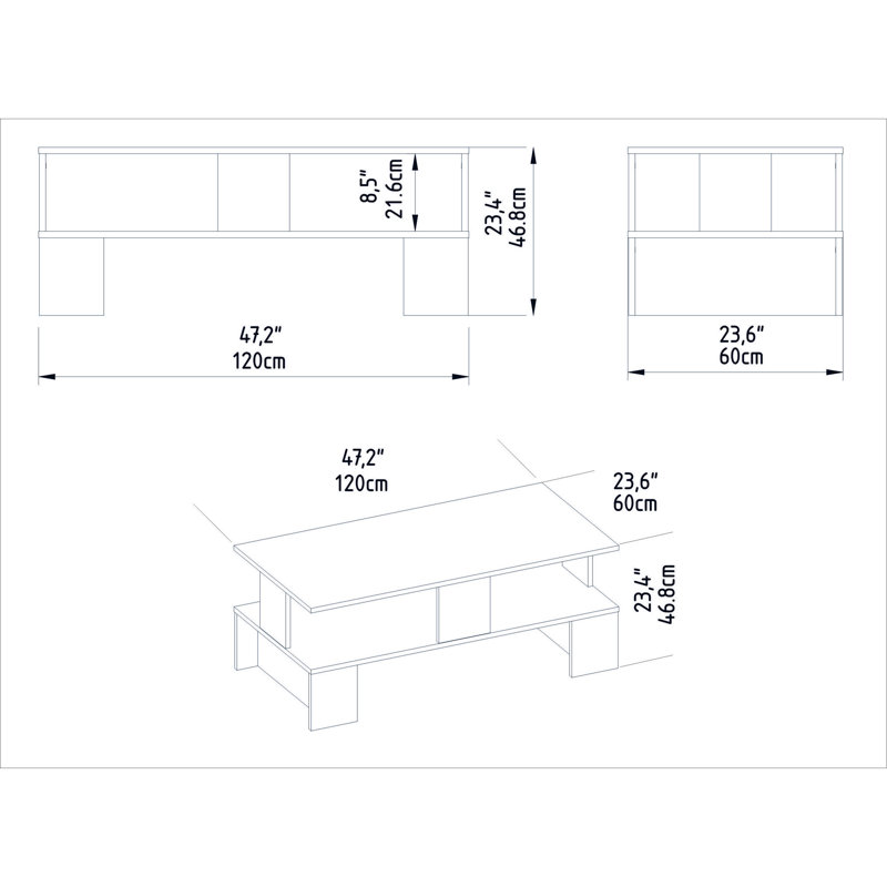 Ahri 4 Legs Coffee Table with Storage, Walnut