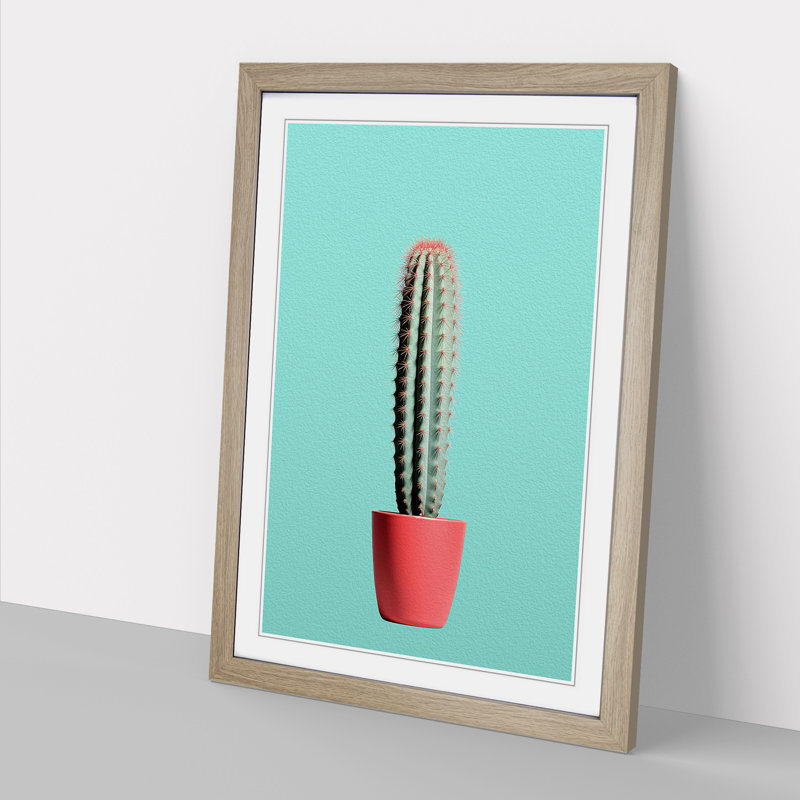 Cactus Minimalism Art - Framed Print, 64cm H x 46cm W x 2cm D, Oak Framed