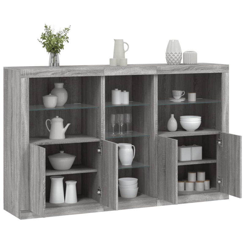 Azizbek 162 cm W Glass Sideboard, Grey Sonoma