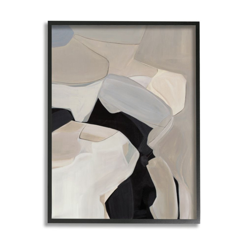 Douces courbes arrondies, motif abstrait beige noir - impression d'art graphique, Bois sans cadre, 19" H x 13" W x 0.5" D