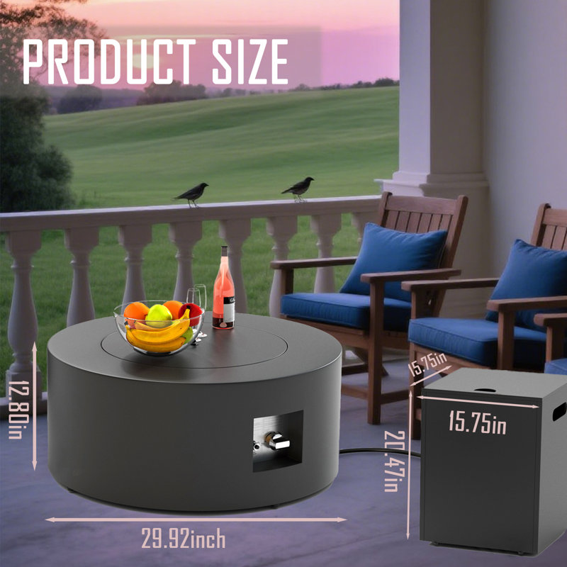 Table de foyer d'extérieur au propane ronde en métal gris foncé 30 po avec lumière DEL 7 couleurs