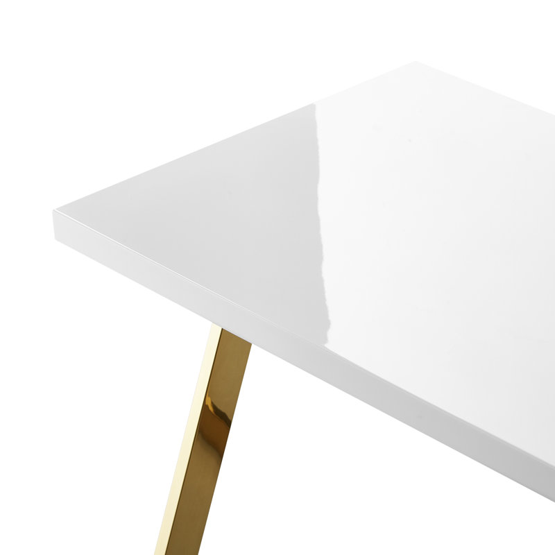 Bureau d'écriture avec plateau laqué Malana, Blanc / Doré