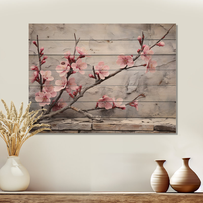 Fleur de cerisier rose fin de l'hiver - Fleur de cerisier sur bois, H 10 po x l 20 po x P 0,78 po