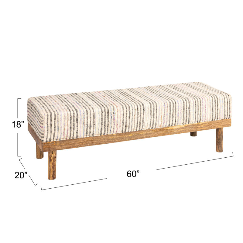 Upholstered Mango Wood Bench