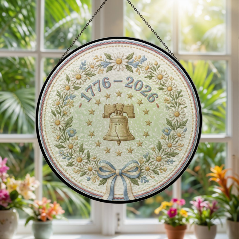 Panneau de fenêtre en verre pour décoration intérieure Liberty Bell USA 250th Anniversary - 7,8H, H 7,8 po