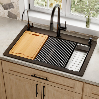 Quartz Top Mount Sinks 33'' L Double Bowl Kitchen Sink
