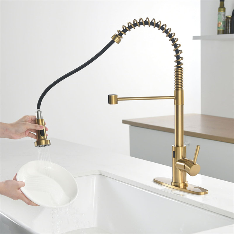 AWZTOO Pull Out Touchless Kitchen Faucet, Brushed Gold 