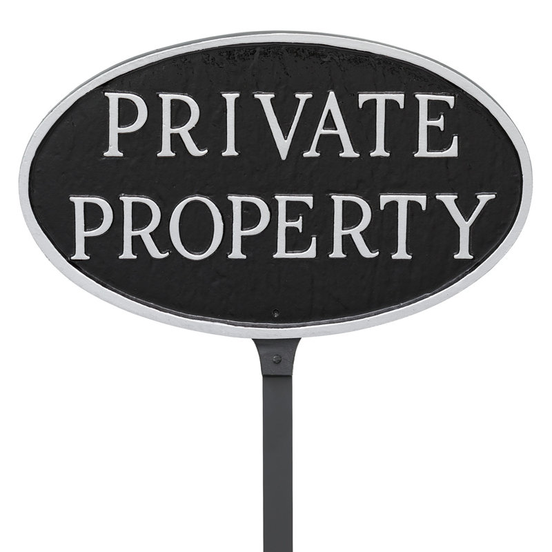 Private Property Sign with Lawn Stake, Black/Silver