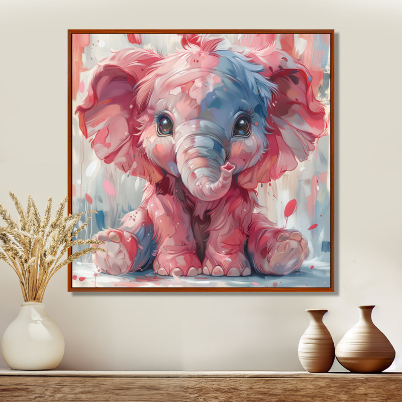 Rose bleu bébé éléphant - éléphant, reproduction d'art murale, Cadre flottant brun, H 36 po x l 36 po