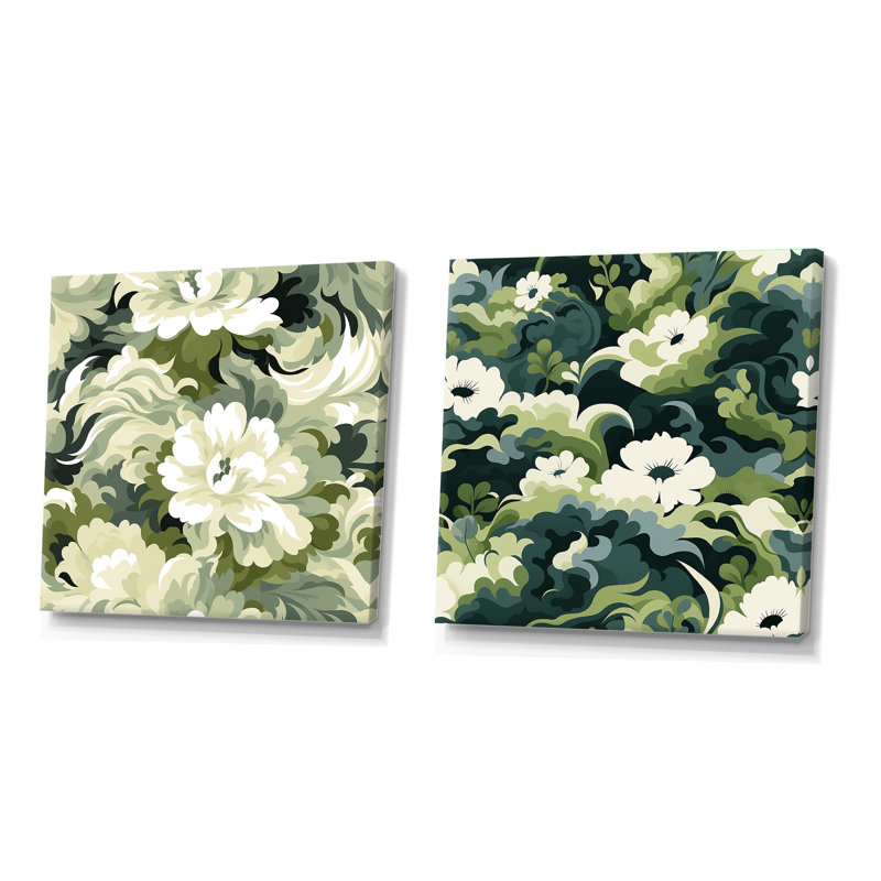 Navarrete - Ensemble de 2 collages floraux carrés, Toile tendue, H 30 po x l 61 po