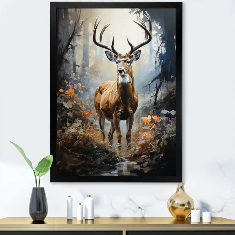 Kure Deer Dappled Twilight - reproduction sur toile, Cadre photo noir, H 20 po x l 12 po x P 1 po