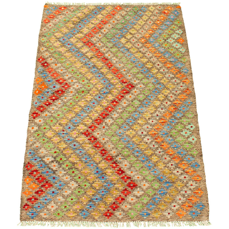 Tapis décoratif en laine de conception unique 3 pi 5 po x 6 pi noué à la main New Age en gris foncé/rouge