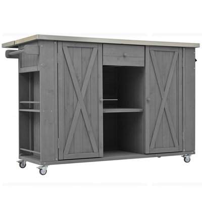 Wood Kitchen Island with Stainless Steel Top