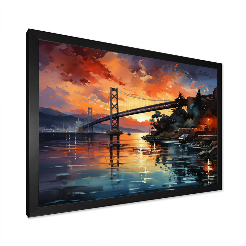 Reproduction d'art sur toile, "Pink Bridge Twilight Passage II", H 30 po x l 40 po x P 1,5 po, Cadre photo noir