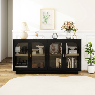 Armoire de rangement Carillo avec porte en acrylique pour le salon, la salle à manger et le bureau - Structure en panneau de particules noir