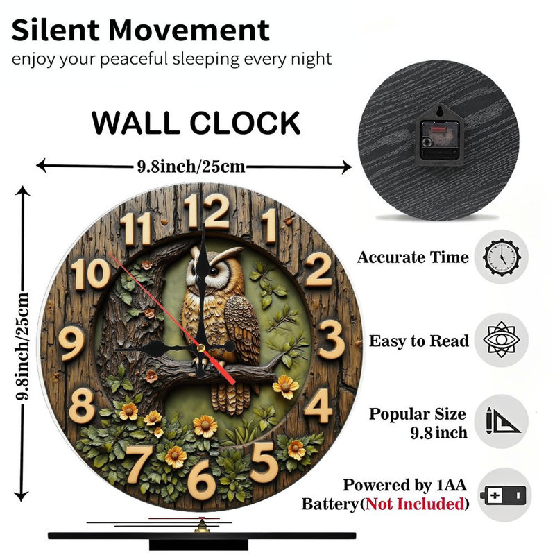 Wooden Owl Wall Clock