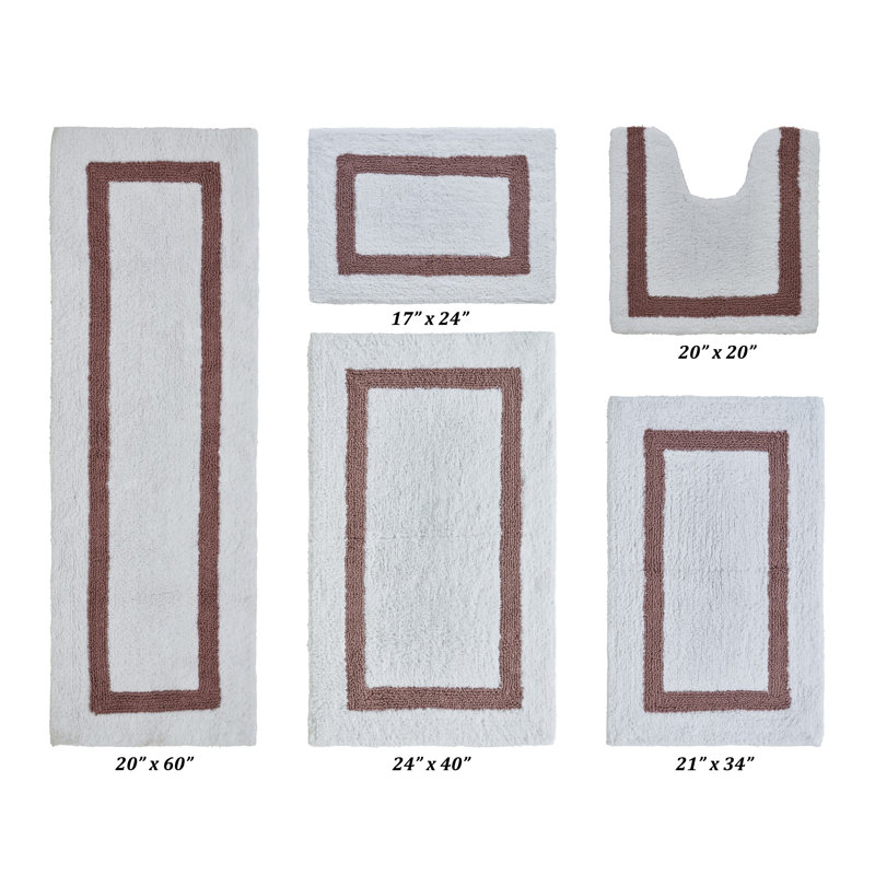Makbul Premium 100% Cotton 5 Piece Bath Rug Sets with Race Track Pattern, Machine Washable, Super Absorbent & Tufted Weave Reversible Bath Mat for Bathroom