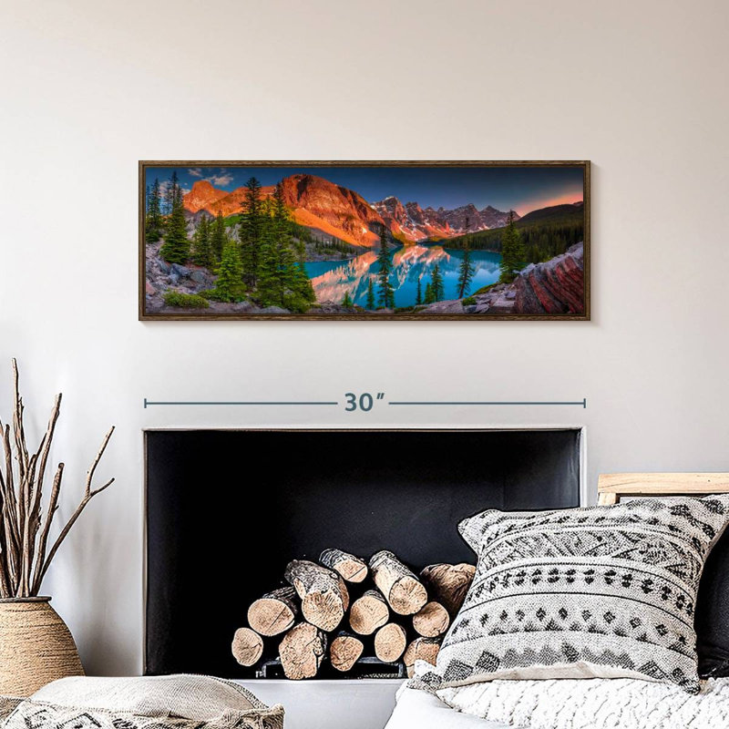 Dusk At Moraine Lake, 31" X 11", Floating Frame Walnut