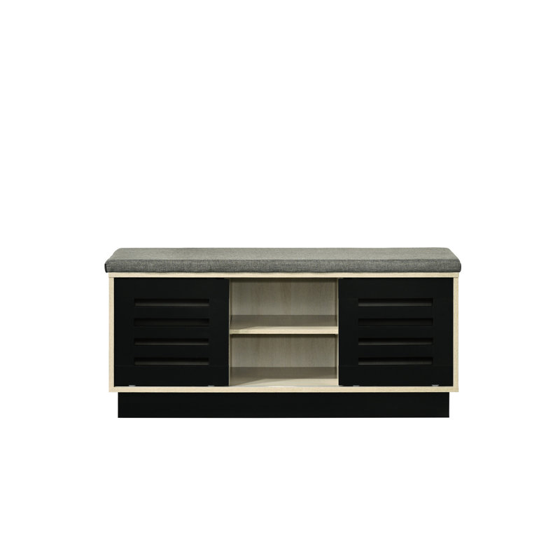 Tempting Shoe Cabinet With Upholstered Top And Sliding Door Temptation 38.5"W Oak Finish Doors &