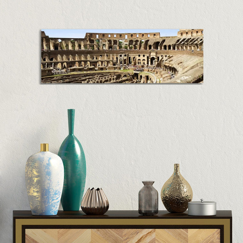 Interiors Of An Amphitheater, Coliseum, Rome, Lazio, Italy - Wrapped Canvas Panoramic Print