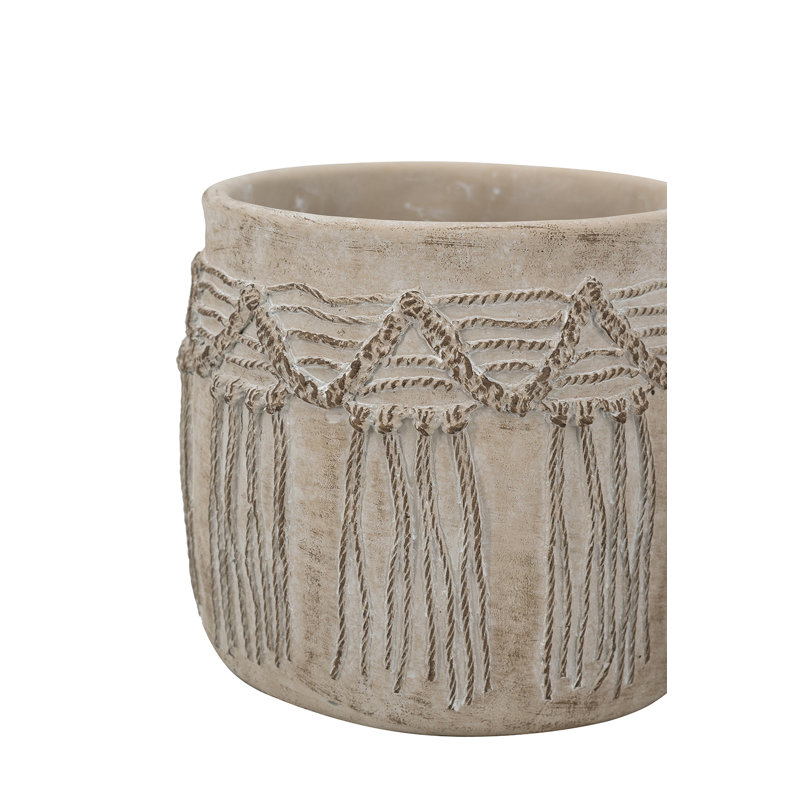 S/2 Cream Sand And Cement Planters With Geometric Design L:7.7X7.7X6.7" S:5.3X5.3X4.3"