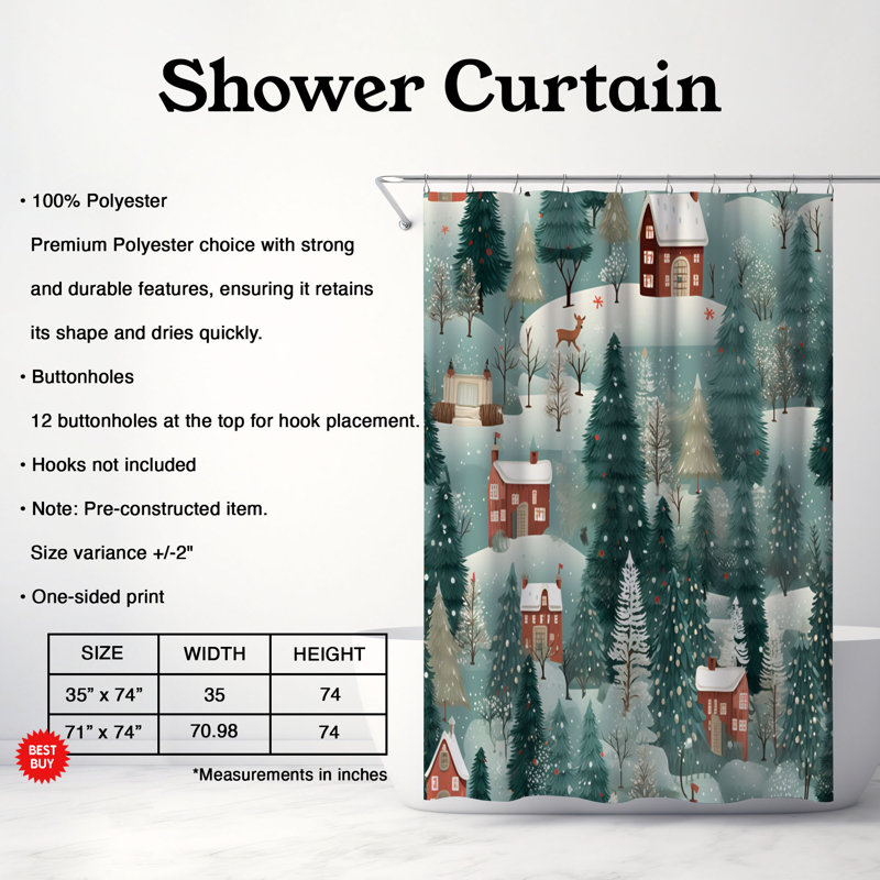 Xmas Town - Rideau de douche Premium, H 74 po x l 71 po