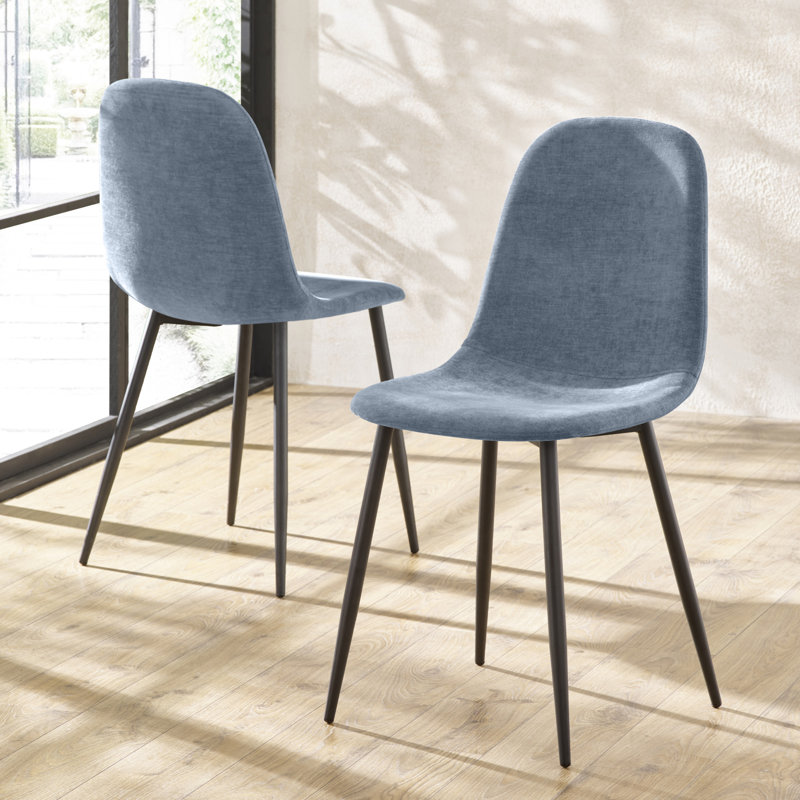 Sumra Set Of 4 Denim Blue Chenille Upholstered Dining Chairs, Blue