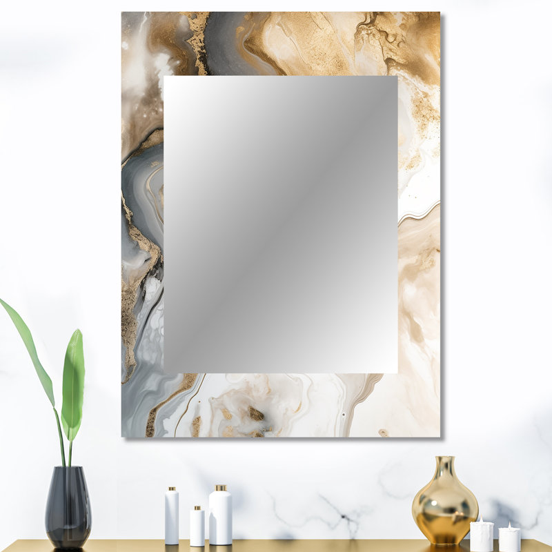 Or et gris A effet marbre V - miroir décoratif en marbre, miroir mural moderne, impression d'art en métal, 40 po x 30 po