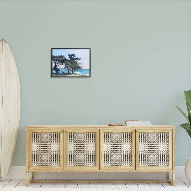 «Coastal Sandy Trees Ocean Waves», art de la giclée encadrée par Ed Penniman, Giclée encadrée noir minuit