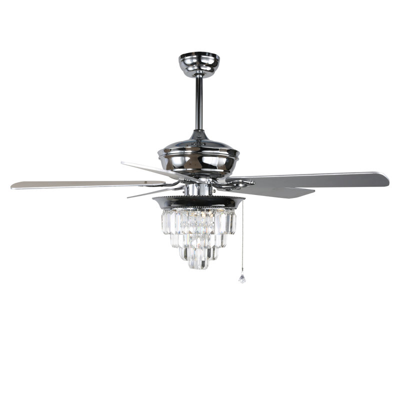 Ventilateur de plafond à 5 pales en cristal 52 "avec télécommande et ensemble d’éclairage inclus, Chrome