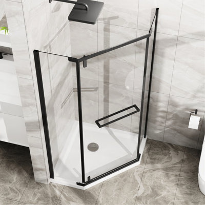 36 In.d X In.w 72 In.h -angle Shower - Matte Black, Clear Tempered Glass, 304 Stainless Steel Button Head Screws Space Door 36"x36"x72" With Glass And Black Finish, Hardware