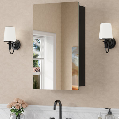 14 in. W x 24 in. H Frameless Medicine Cabinet with Mirror, 14.7 in. W x 26 in. H Mirror Door, Adjustable Tempered Glass Shelves, Reversible Door, Black