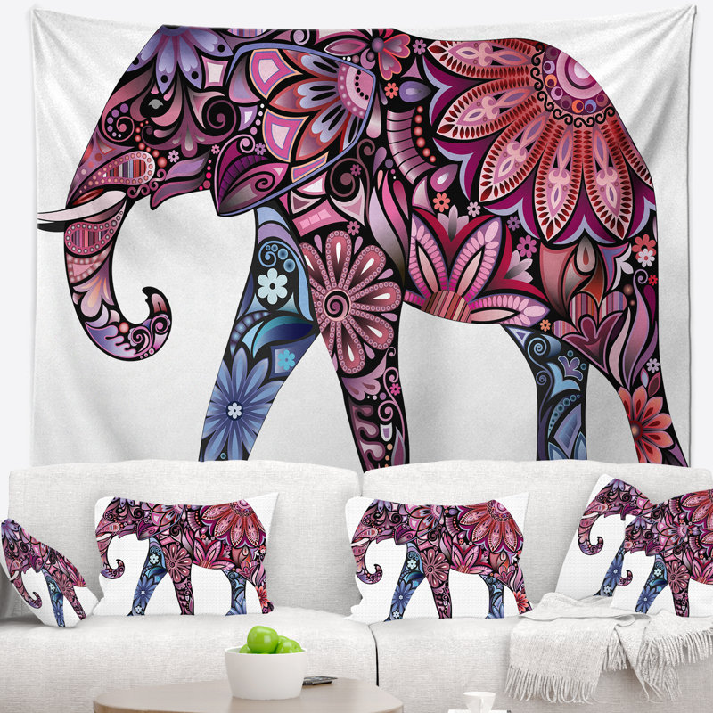 Tapisserie d'éléphant joyeux pourpre Animal, H 50 po x l 60 po