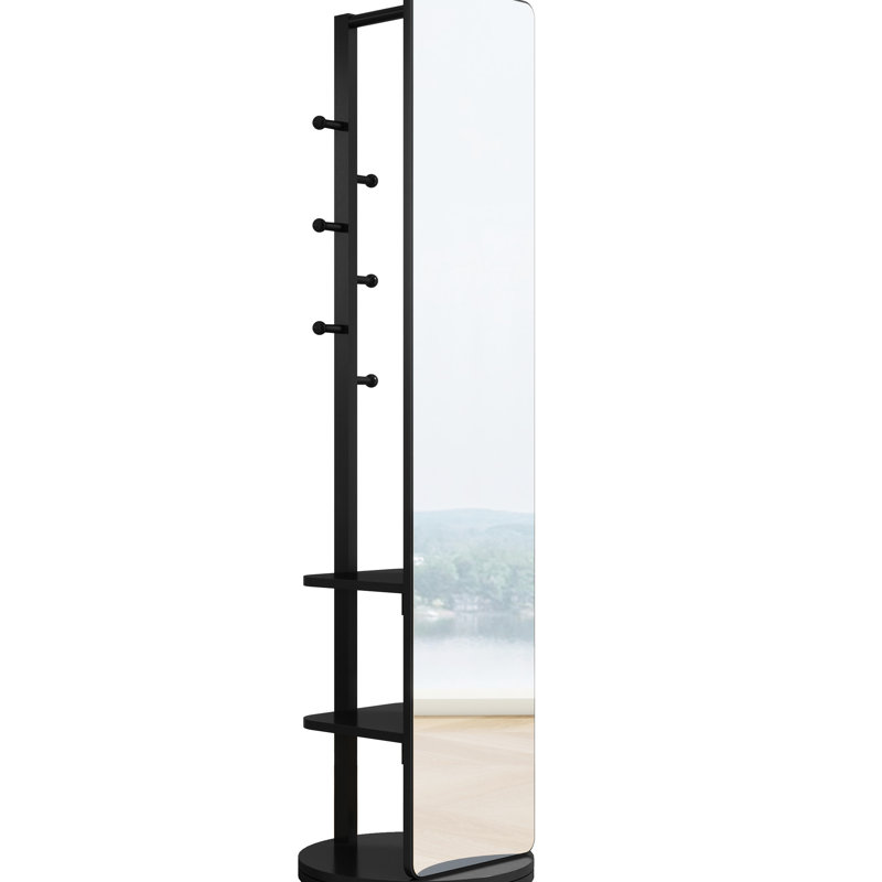 Miroir noir de 68,8 po x 19,6 po avec structure en bois massif et en caoutchouc et surface en verre pour la chambre à coucher