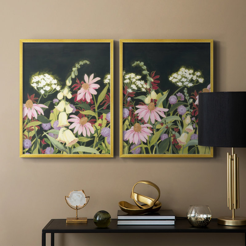 Impression encadrée Moonlit Wildflowers I-Premium - prête à être accrochée - aucun clou requis - aucun clou requis, Doré