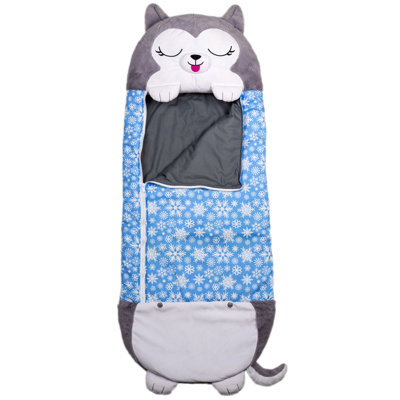 Happy Nappers: oreiller et sac endormi: Husky, 2-en-1: un animal en peluche s'ouvre dans un sac de couchage, un chien doux et un personnage de sieste, enfants de 7 ans et plus