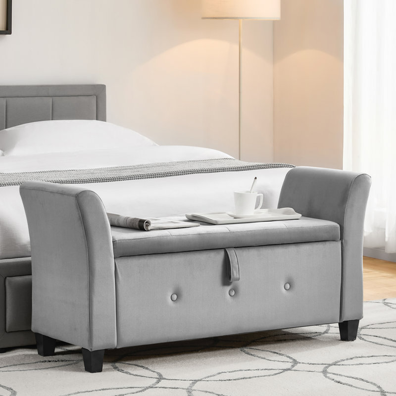 Charlotte Upholstered Storage Ottoman, Toy Storage, Stool, Seat, UKFR Certified, Light Grey