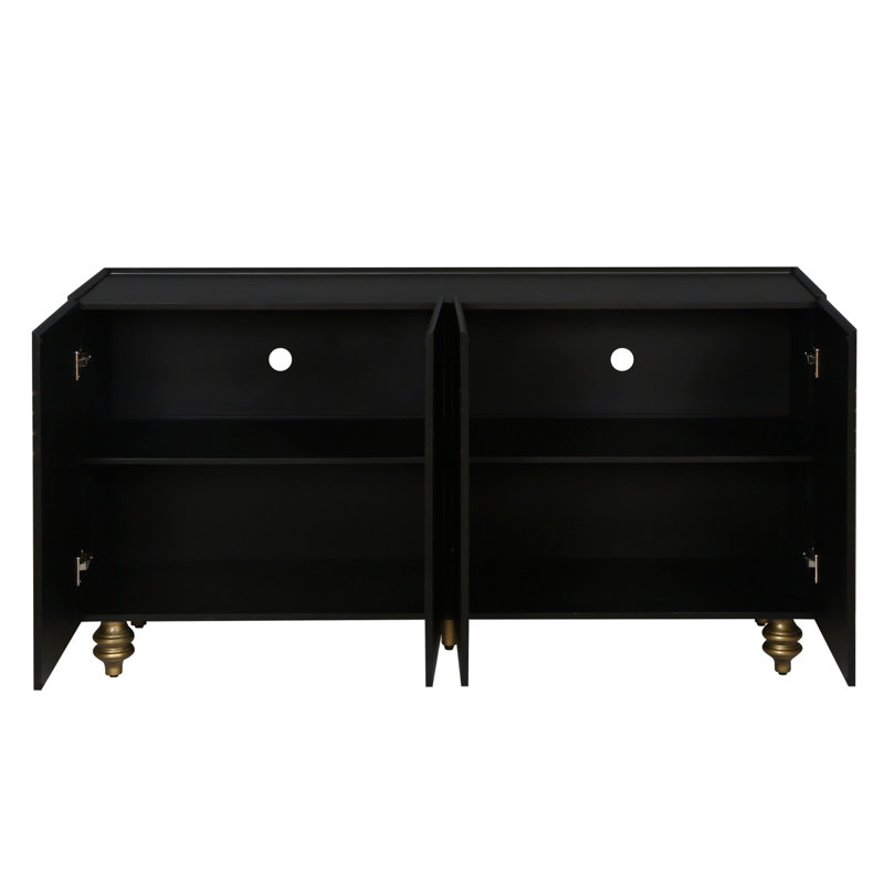 Buffet noir à 4 portes avec tablettes intérieures réglables, Noir