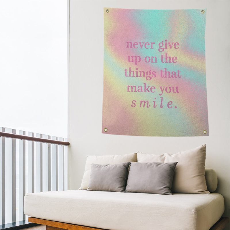 Tapisserie en polyester et citation manuscrite en polyester perseverance, H 36 po x l 26 po, Arc-en-ciel pastel