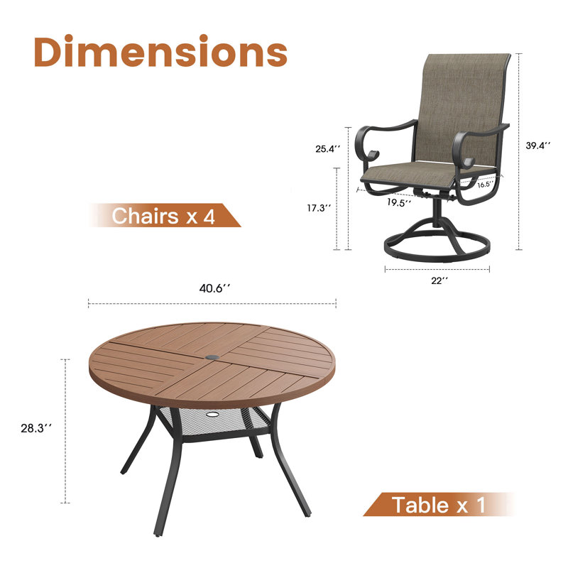 Aldreda With Swivel Textilene Chairs, Brush Wood Brown/Black/Brown