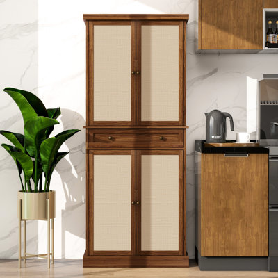 4 Door Cabinet With 1 Drawer, 210-Pound Load, Engineered , -Proof & , Sun-, Scratch- Process, Adjustable Inner Shelves, Metal Hinge For 180-Degree Opening, Toppling Accessory, Walnut-Hued, Particle