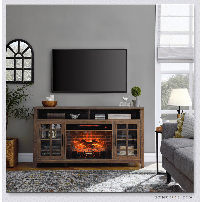 Meuble télé 55 po avec foyer électrique KD Inserts, Bois de grange récupéré