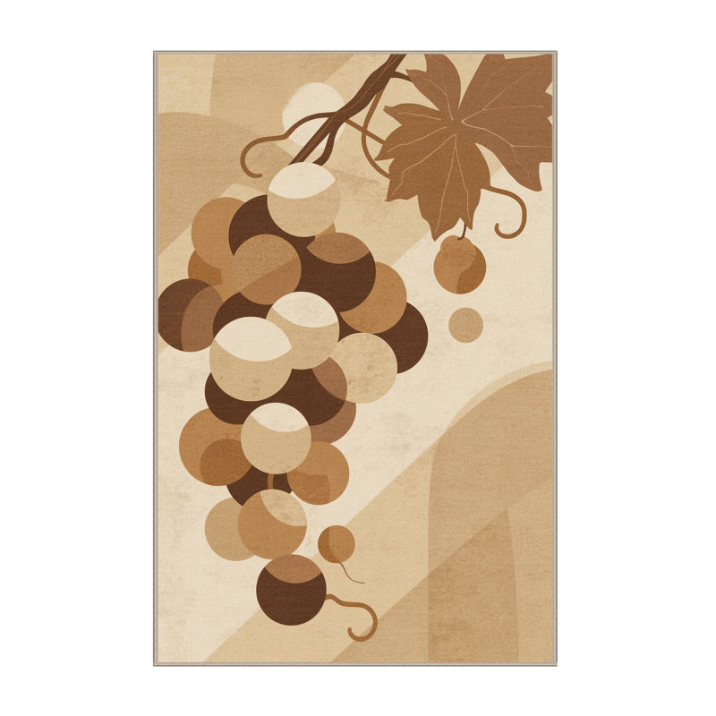 Machine Washable Olney Grapes Posh & Luxe Rug in Beige – Beige Binding, 8x10