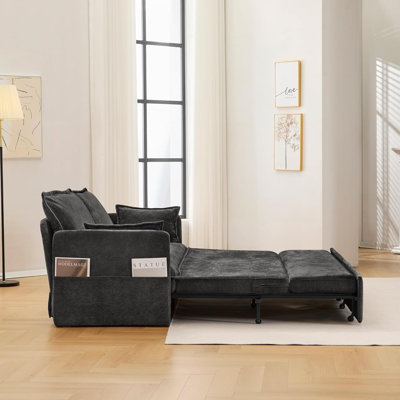 Canapé-lit escamotable - Canapé-lit convertible de 60 po avec ports USB, méridienne en tissu chenille pour salon, chambres d'amis, noir