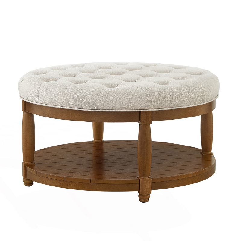 Grande table basse avec repose-pieds capitonné et rembourré avec tablette, Brun, Ivoire ivoire