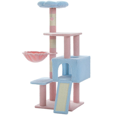Flower Cat Tree With Large Metal Frame Hammock, 35" Cute Cat Tower With Sisal Scratching Posts For Small Indoor Cats, Cat Condo With Pink Top Perch For Kittens