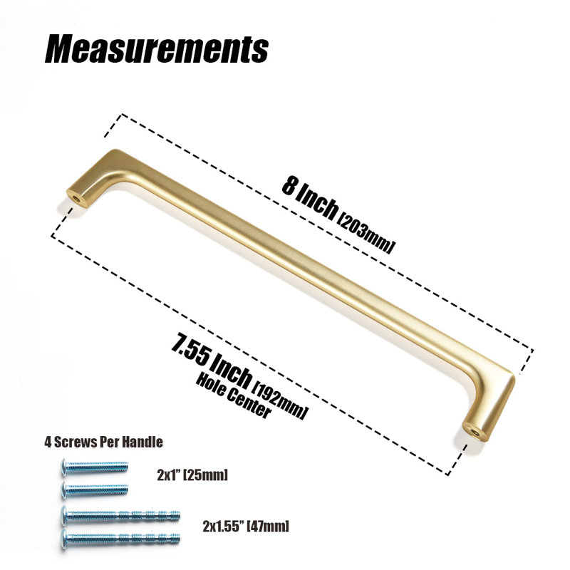 Light Brushed Brass Cylindrical Cabinet Bar Pulls with Mounting Hardware