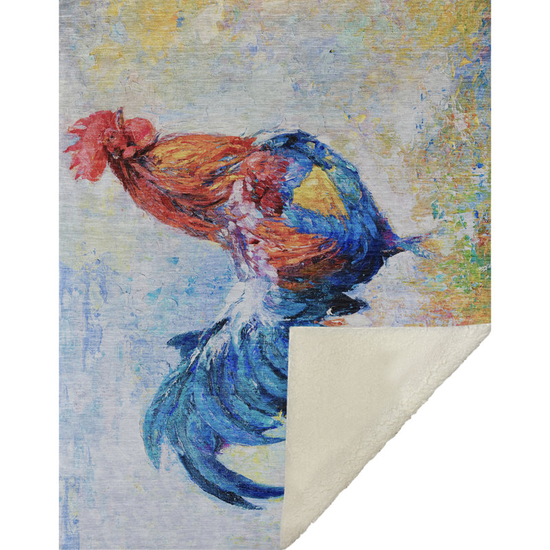 Addison Machine Washable Sherpa Rooster Throw Blanket