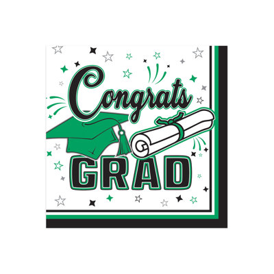 Green Congrats Grad 2-Ply Beverage Napkins, 36 Napkins/Package
