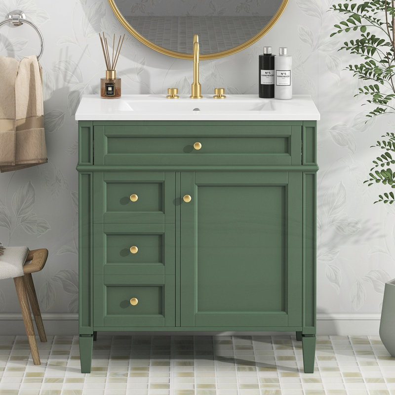 Meuble-lavabo 30 po avec lavabo supérieur, Vert, Doré